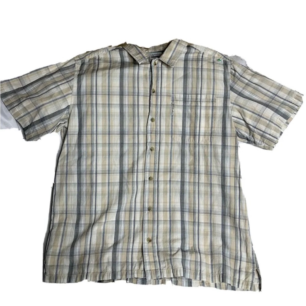Columbia Mens Short Sleeve Button Down Shirt BiegecStriped Regular Size Large
